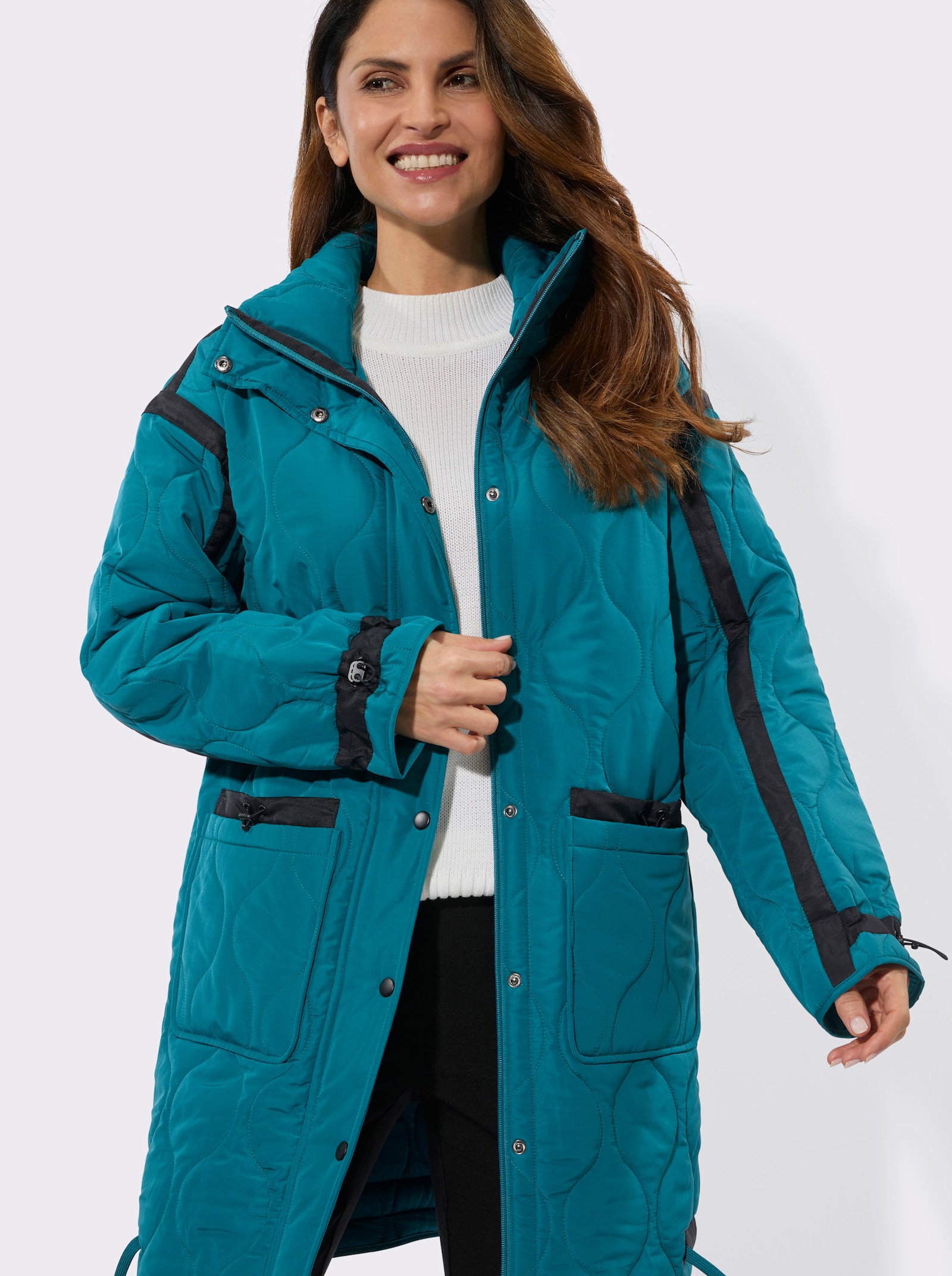 Steppjacke in Longform - aquapetrol-schwarz