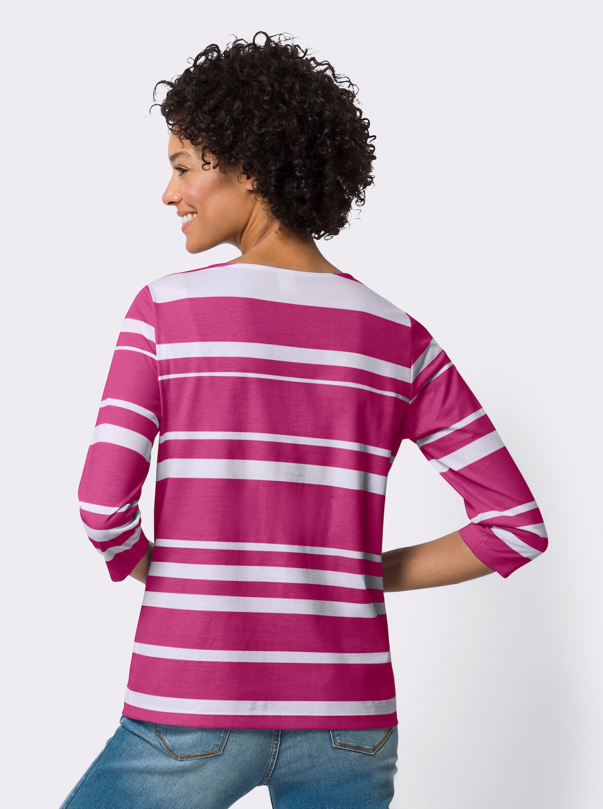 3/4-Arm-Shirt - fuchsia-weiß-geringelt