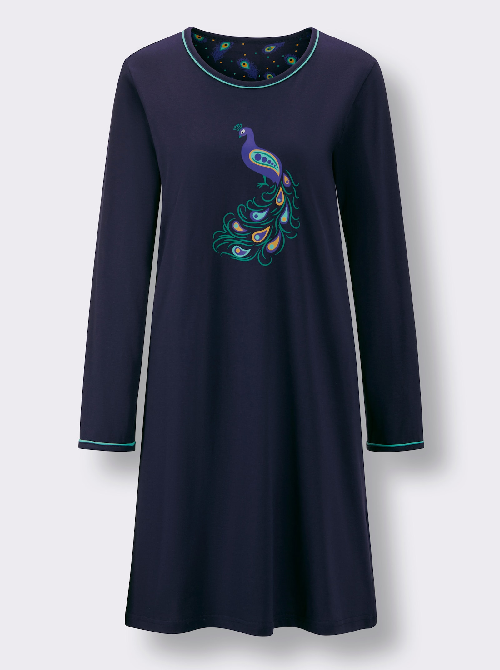 Comtessa Sleepshirts mit Pfau-Motiv - marine-blaugrün-bedruckt