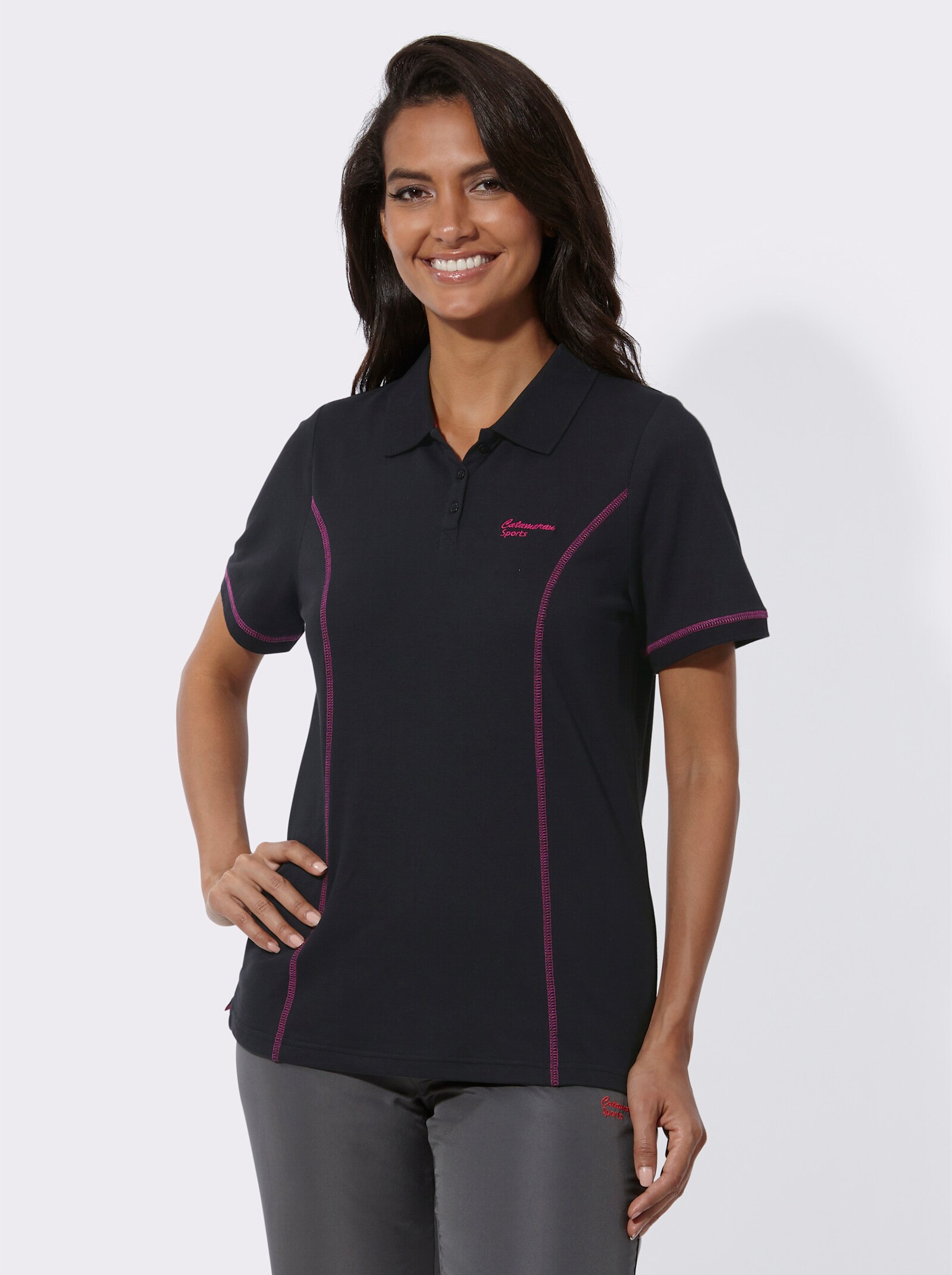 Catamaran Sports Freizeitshirt in Pikee-Qualität - schwarz-pink