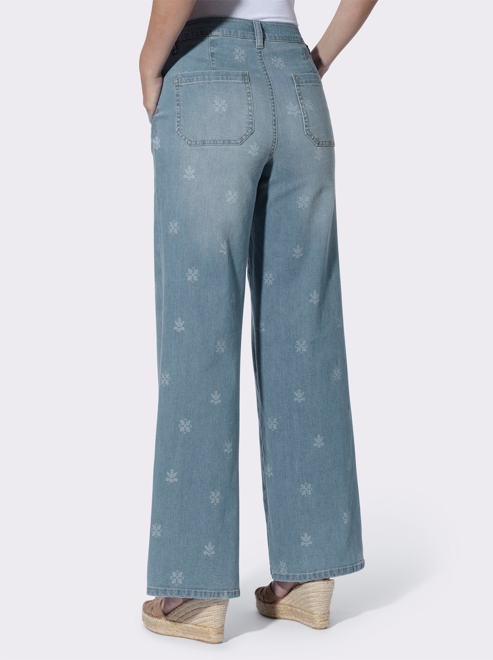 heine Jeans mit Laser-Blumendruck - blue-bleached-gemustert