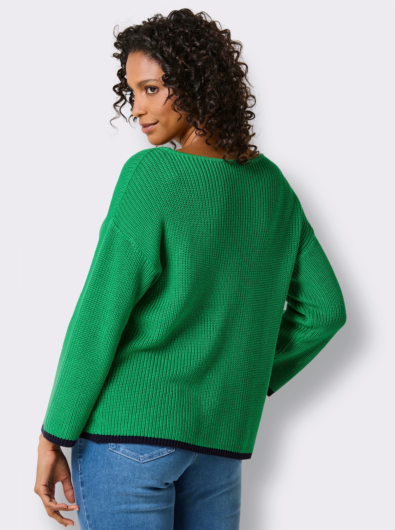 CREATION L PREMIUM 3/4 Arm-Pullover mit Kontrastkanten - grasgrün