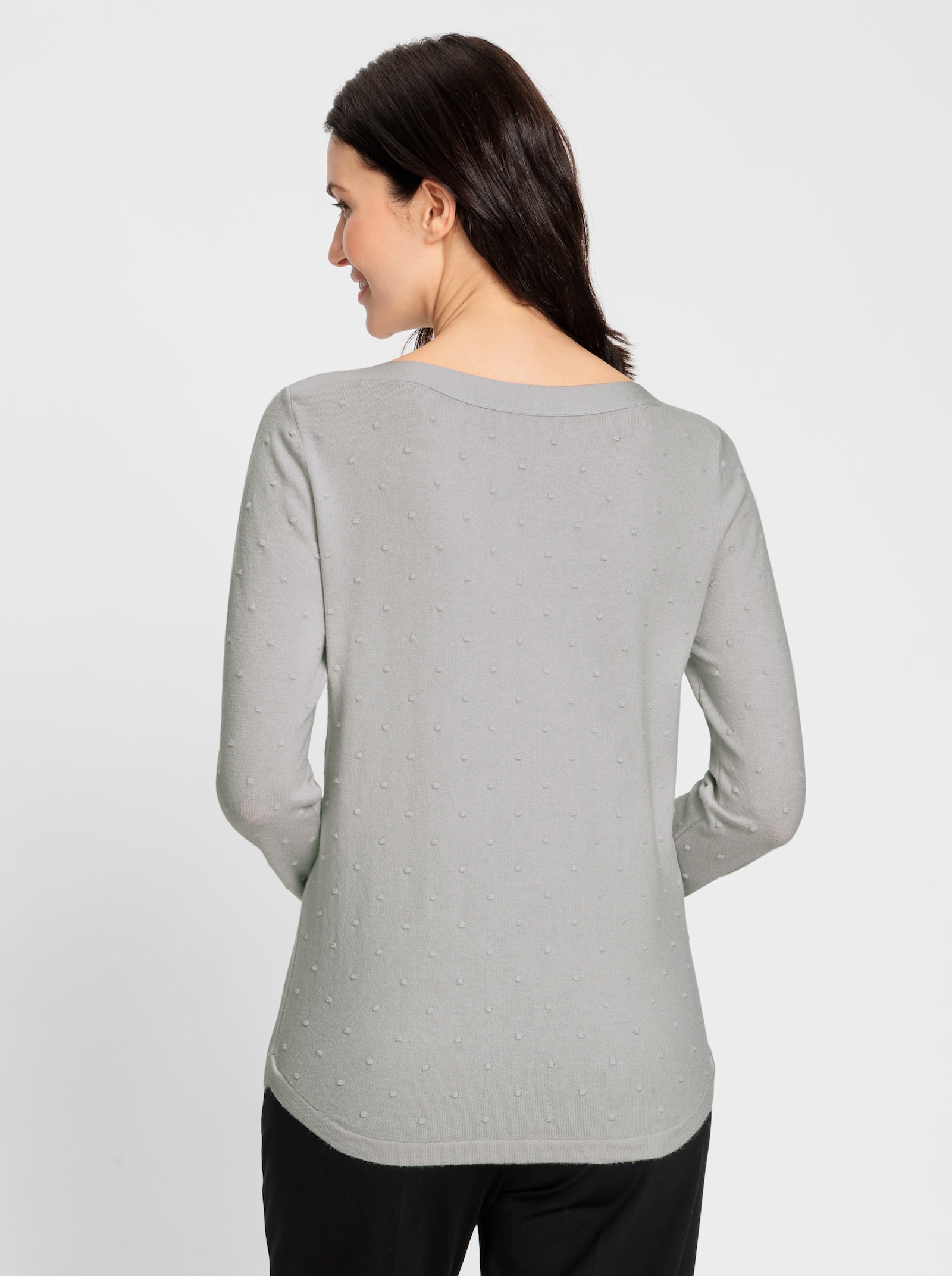 Langarm-Pullover mit abgerundetem Saum - hellgrau
