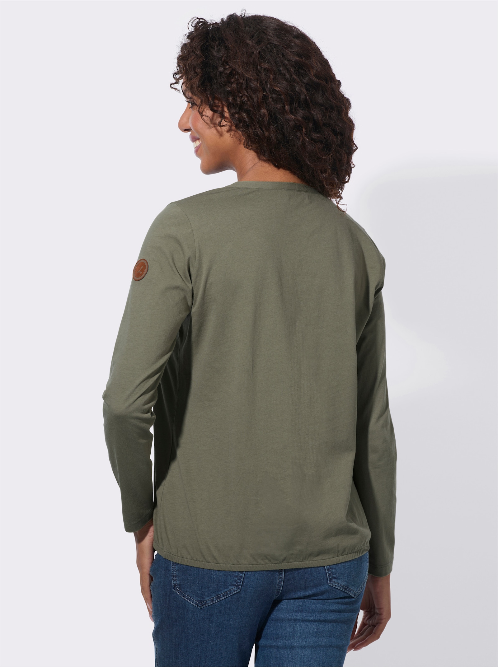 Langarmshirt mit elastischem Saum - khaki