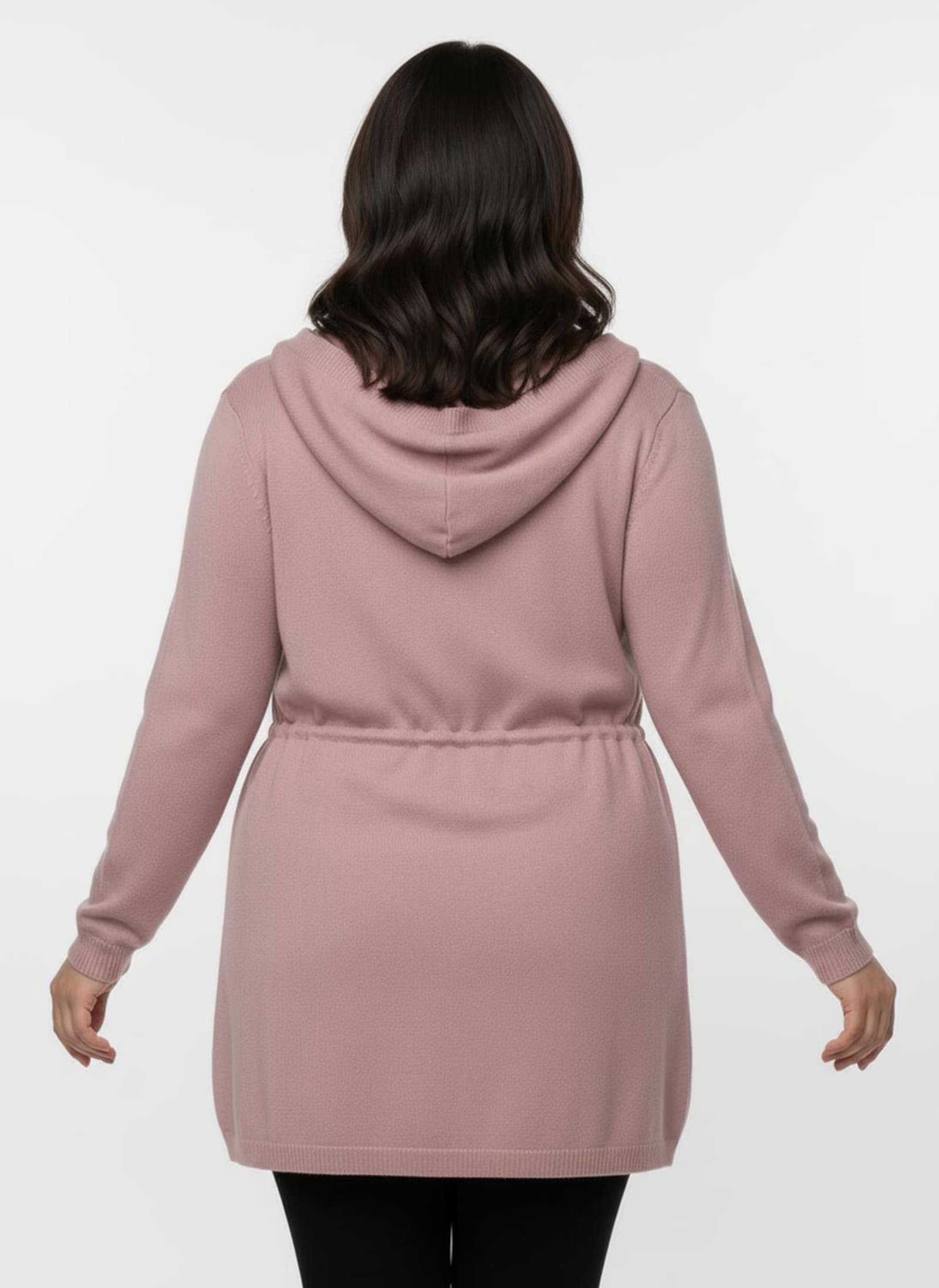 Kapuzenstrickjacke mit Tunnelzug in der Taille - hortensie