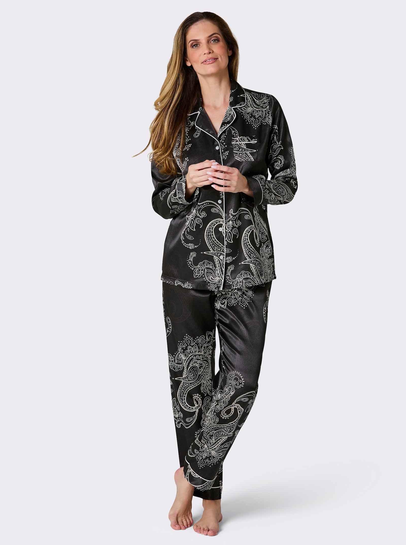 wäschepur Pyjama - schwarz-champagner-bedruckt