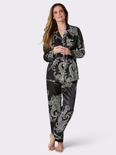 wäschepur Pyjama - schwarz-champagner-bedruckt
