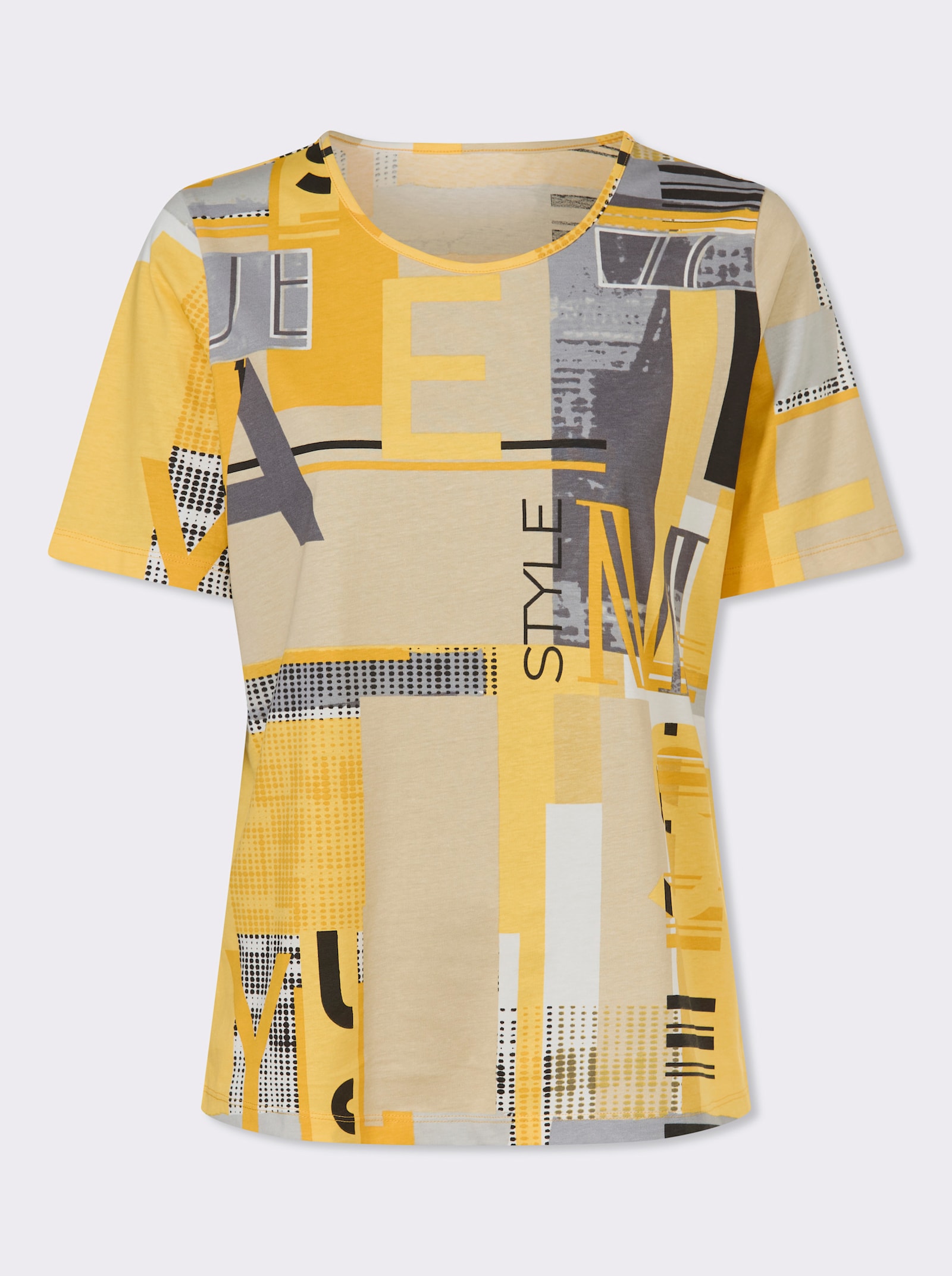 Kurzarmshirt allover bedruckt, Baumwolle - ocker-sand-bedruckt