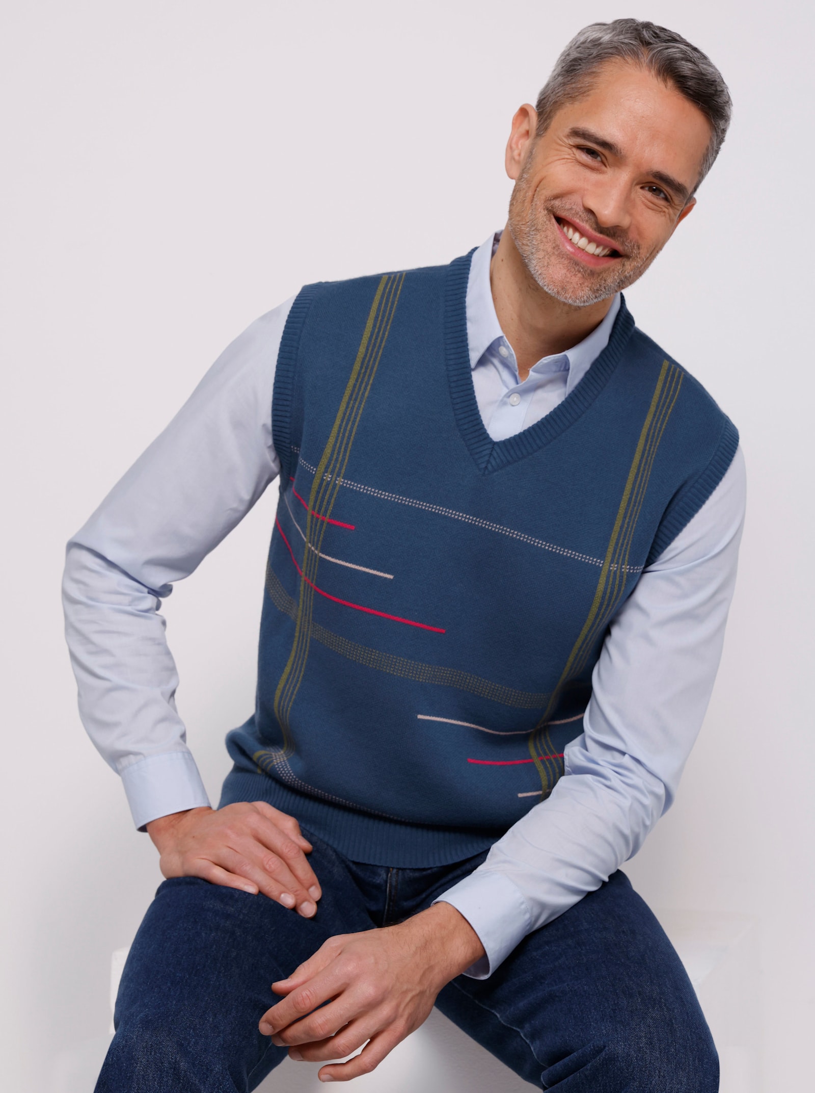 Pullunder mit grafischem Strickmuster - dunkelblau-gemustert