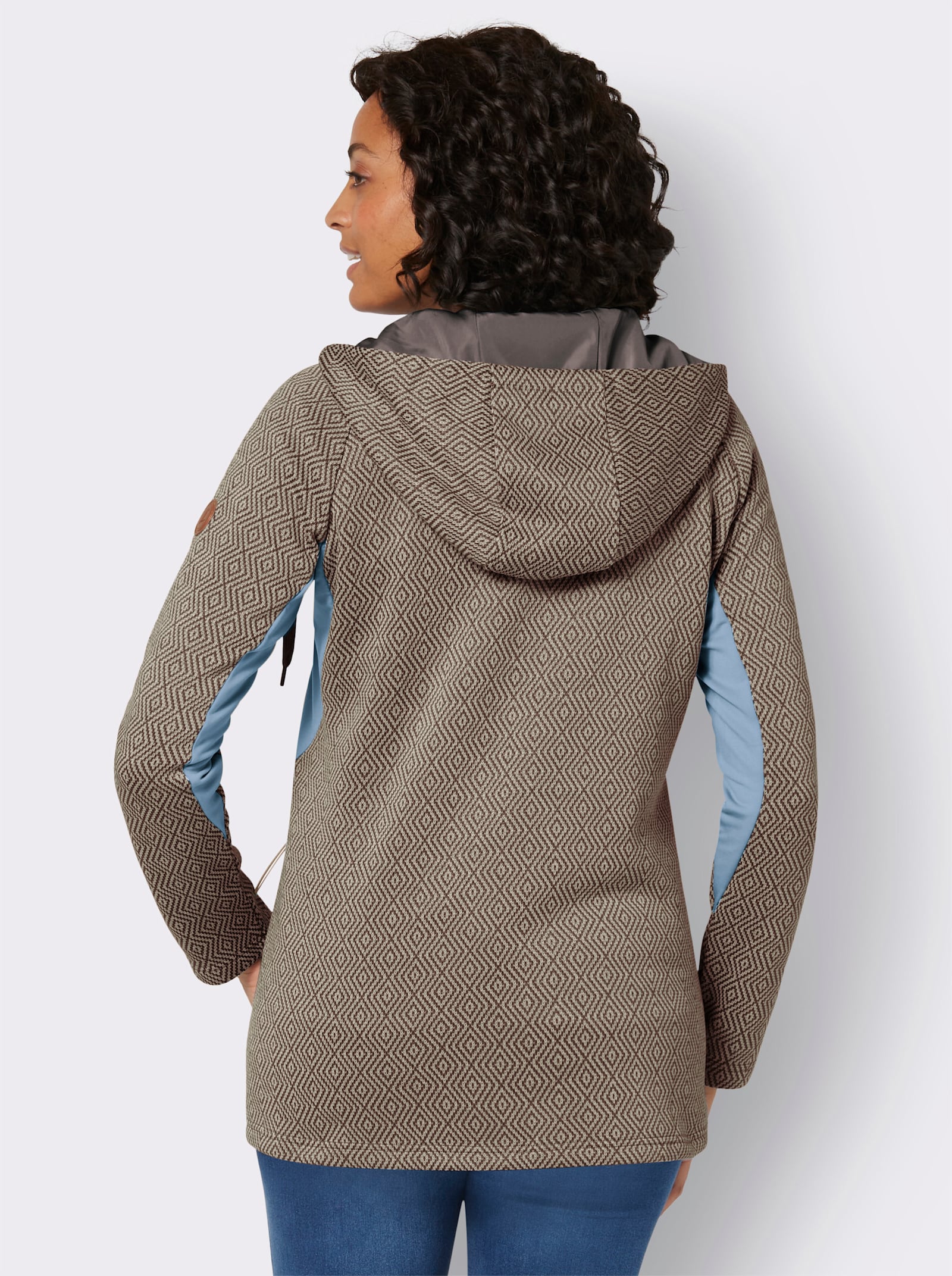 Strickfleece-Jacke in Longform - sesam-dunkeltaupe-gemustert