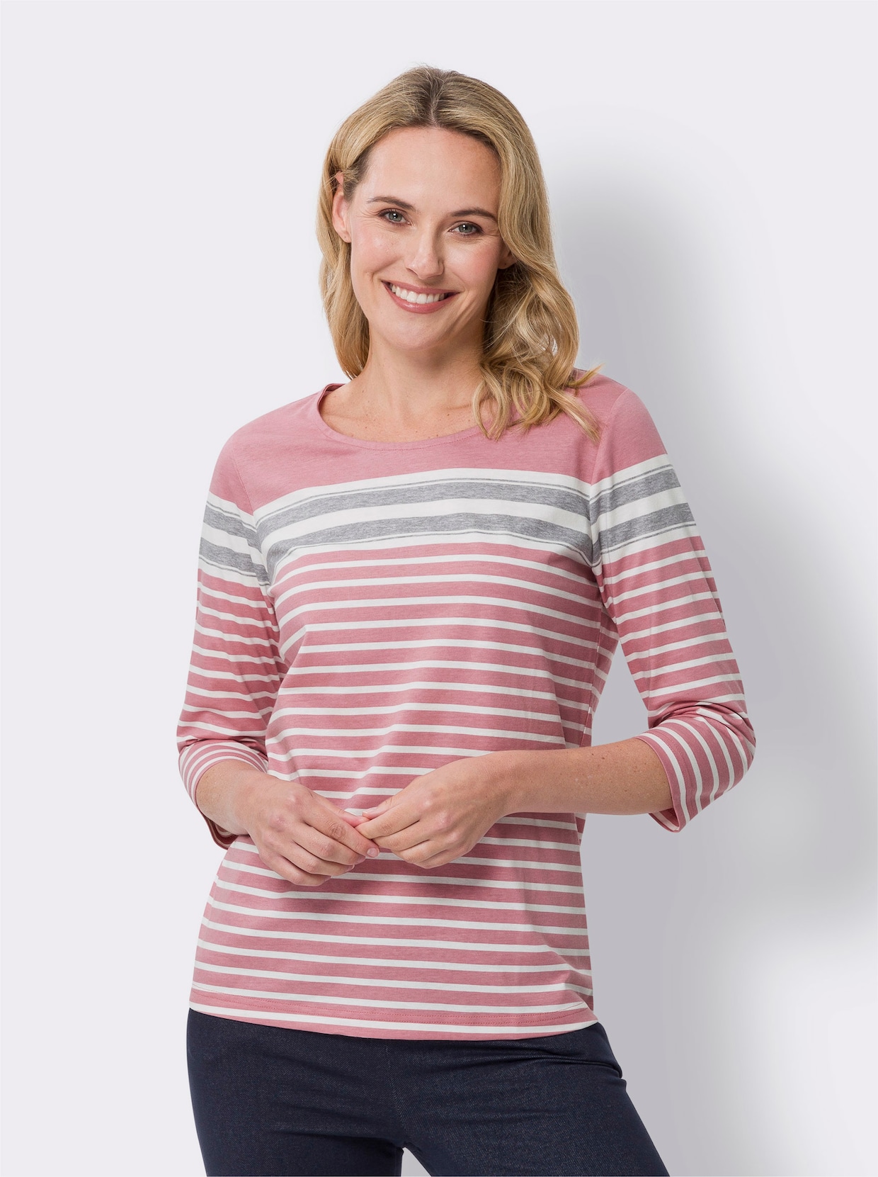 Shirt met 3/4-mouw - oudroze/ecru gestreept