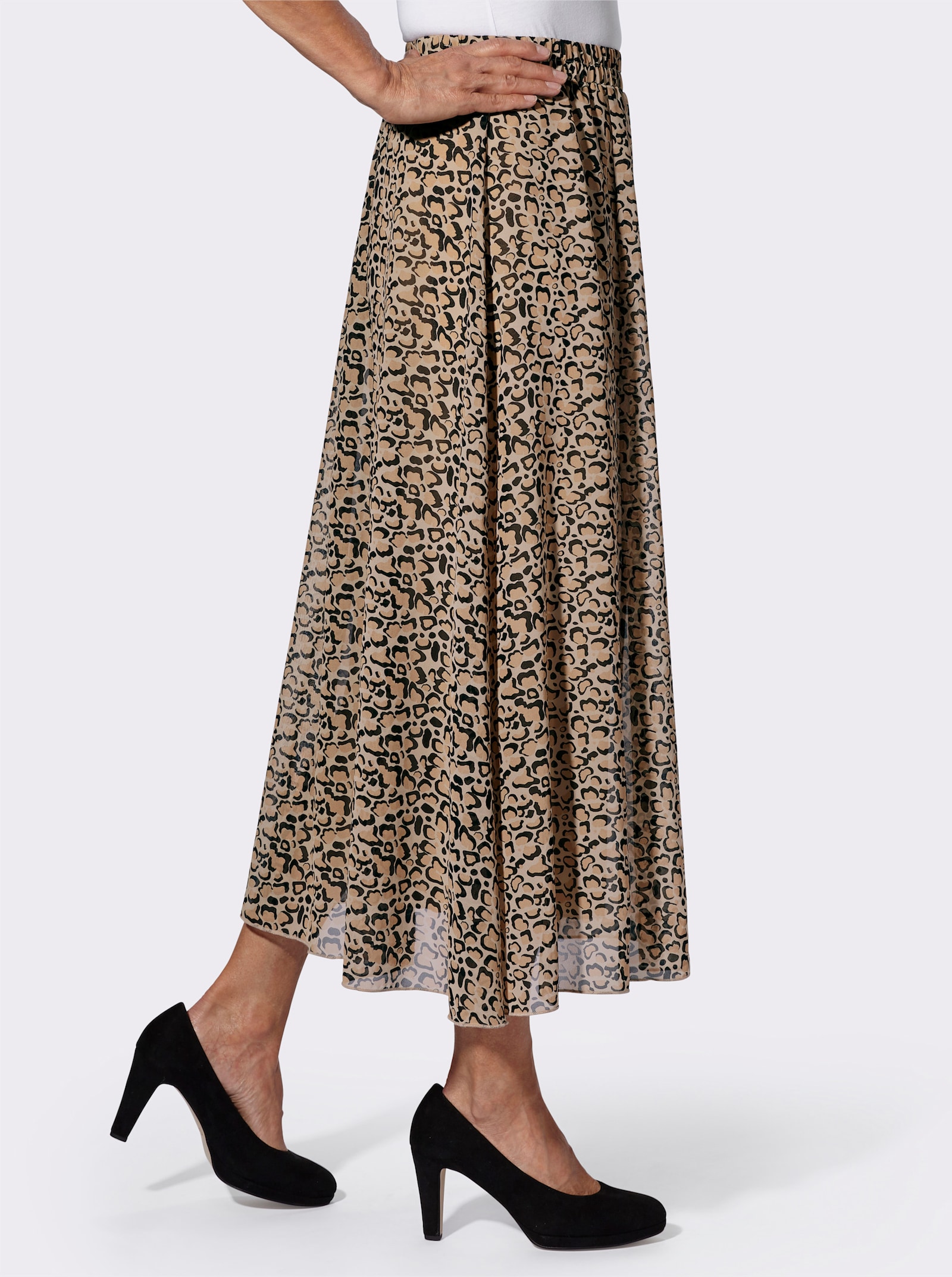 Schlupfrock blickdicht gefüttert - beige-schwarz-bedruckt