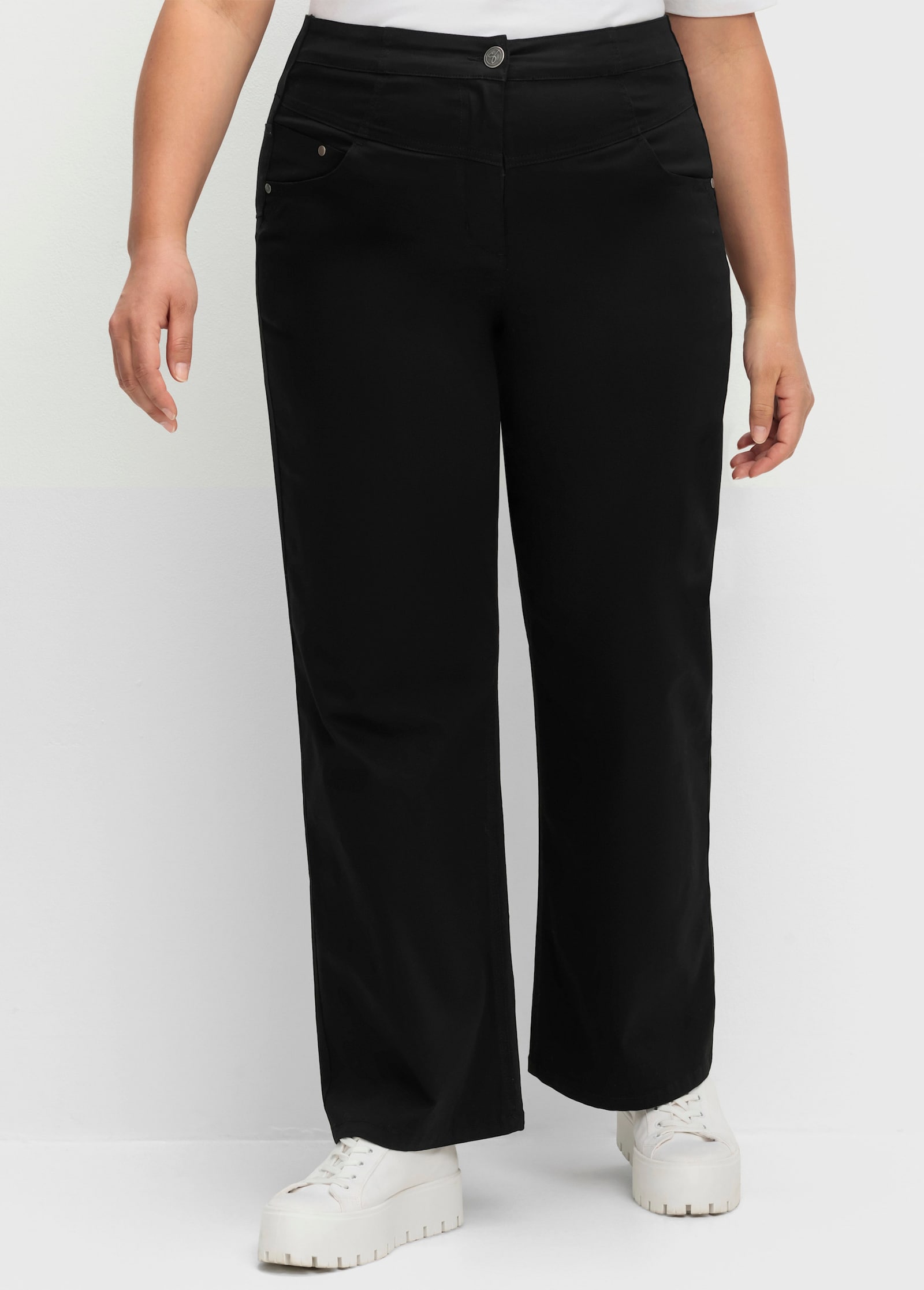 sheego Stretch-Hose mit weitem Bein - schwarz