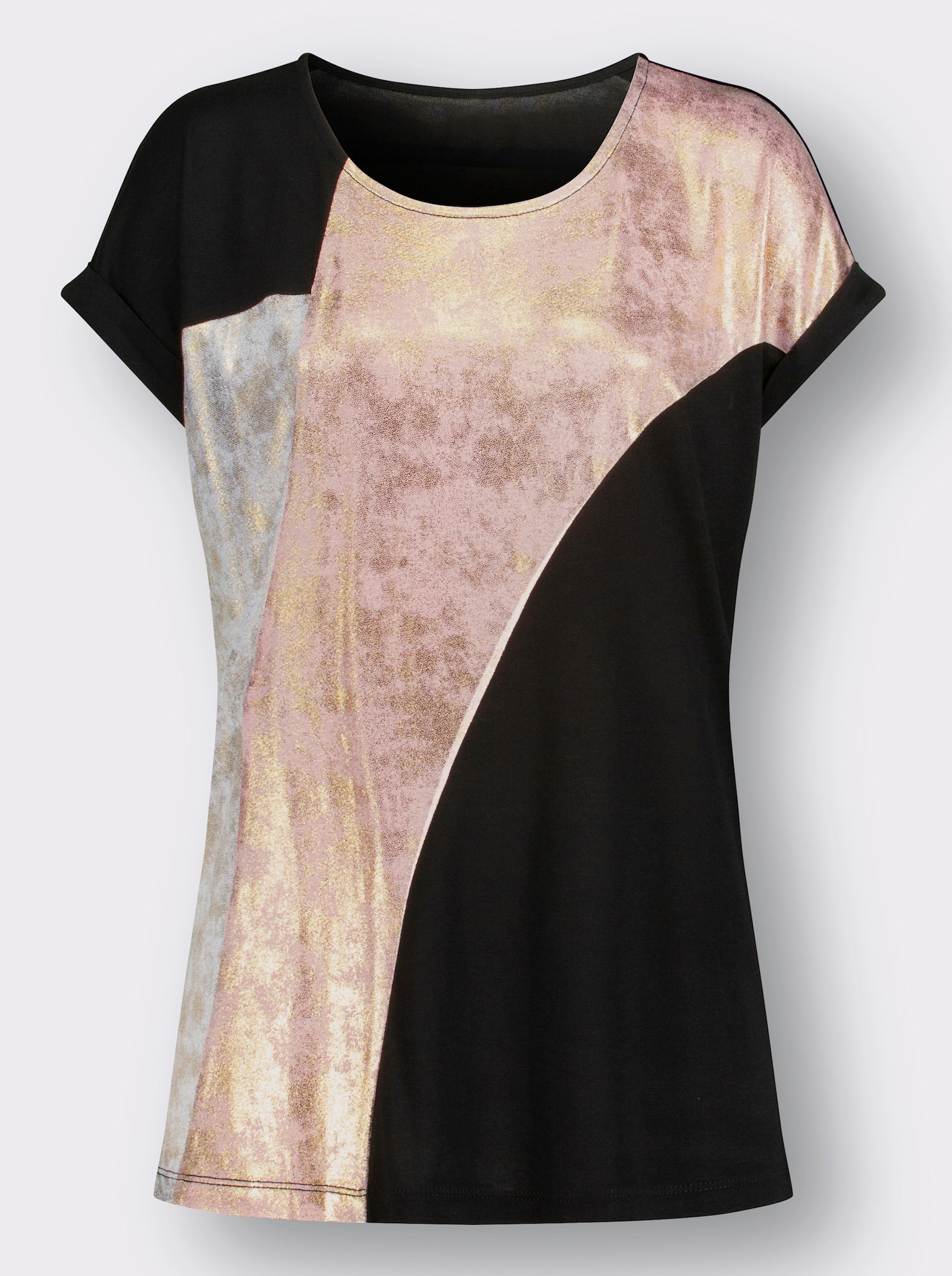 Rundhalsshirt mit platziertem Print - puder-hellgrau-bedruckt