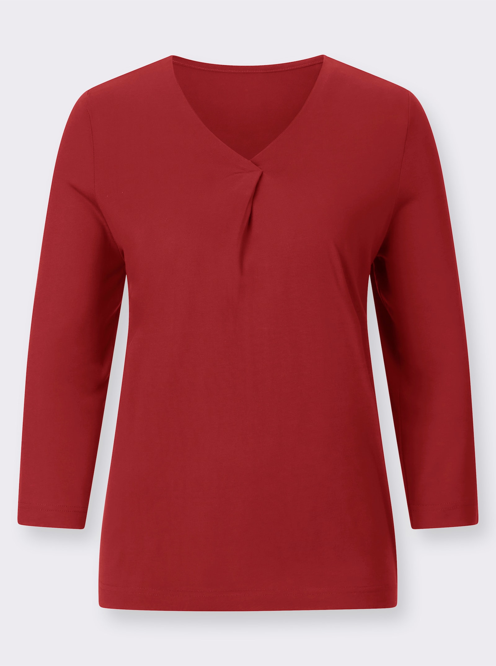 V-Shirt mit Falte im Vorderteil - kirsche