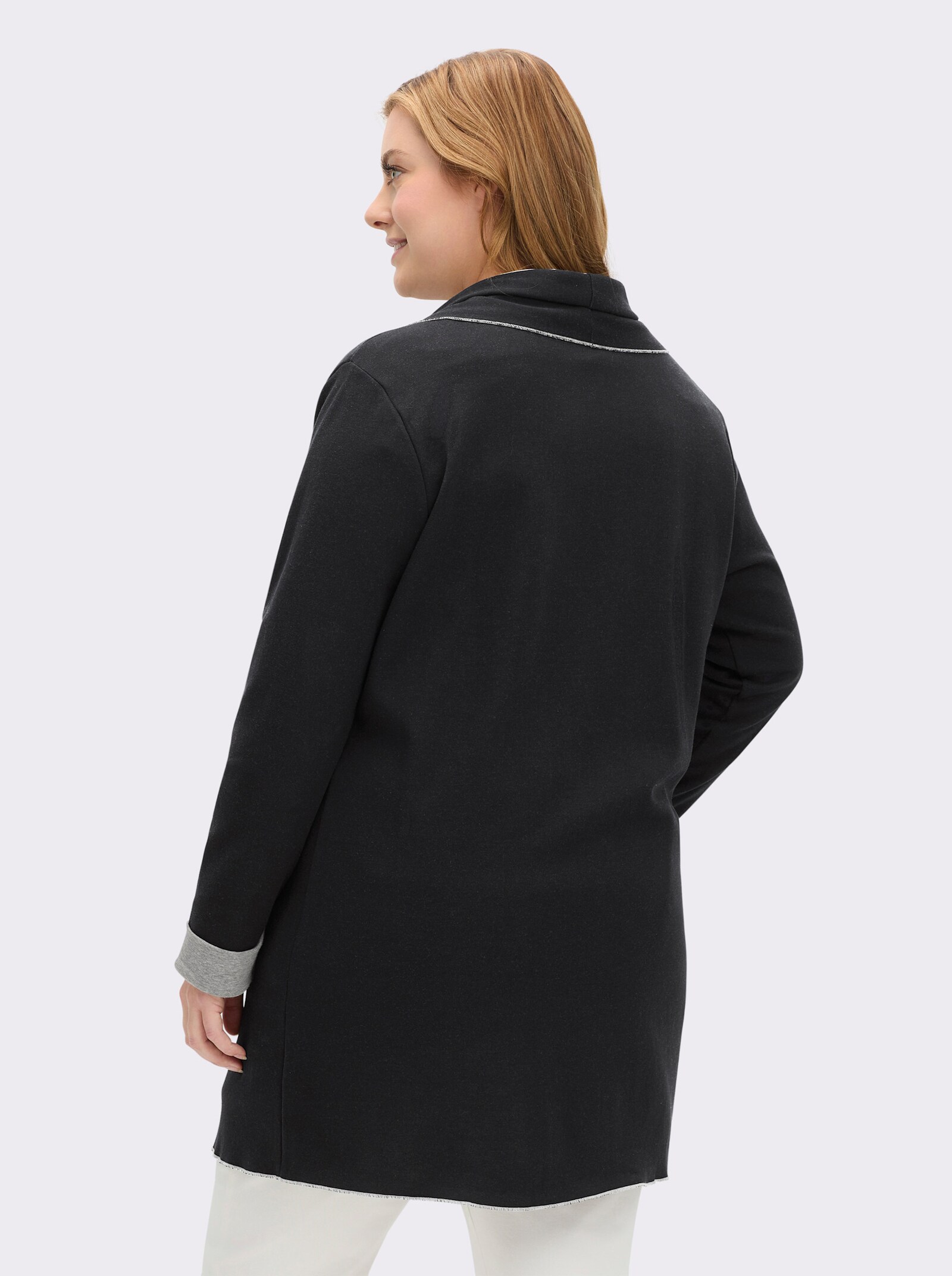 Shirtjacke in Interlock-Jersey-Qualität - schwarz-grau-meliert