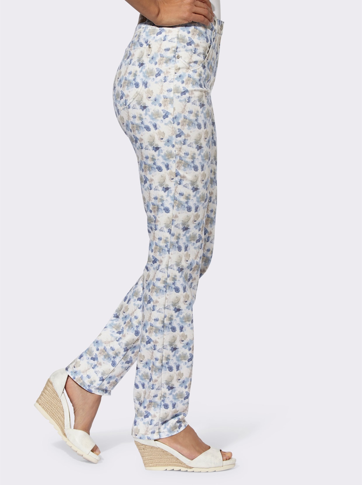 Cosma Bedrukte broek - blauw/ecru bedrukt