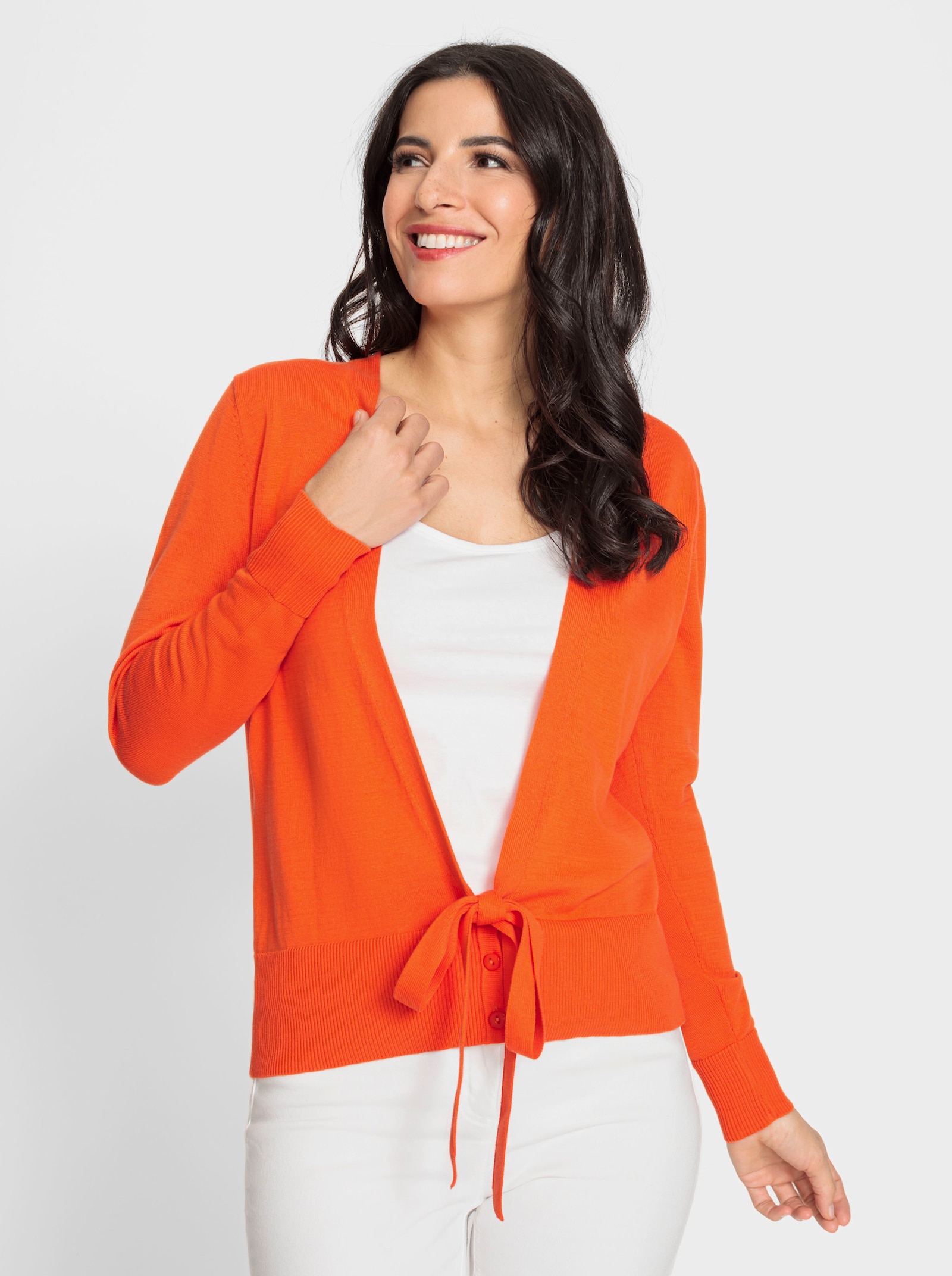 heine Feinstrickjacke mit Bindeband zum Knoten - orange