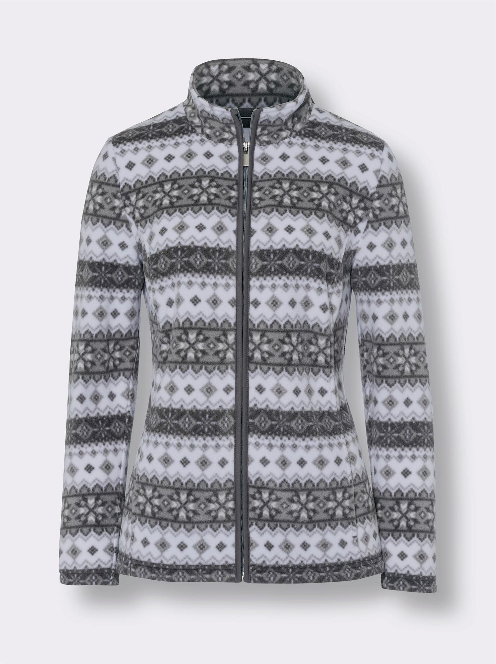 Fleecejacke im Norweger-Stil - ecru-anthrazit-bedruckt