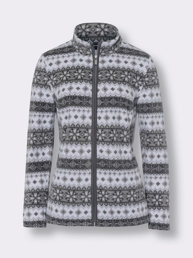 Fleecejacke im Norweger-Stil - ecru-anthrazit-bedruckt