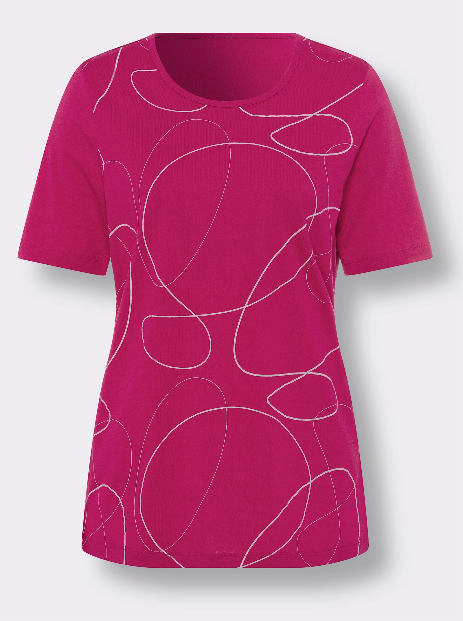  Tričko pro volný čas z bavlny - fuchsiová-světlešedá-potisk