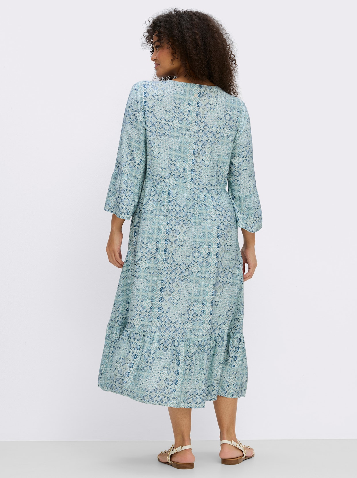 sheego A-Linien-Kleid mit Stufenvolants - ecru-topas-bedruckt