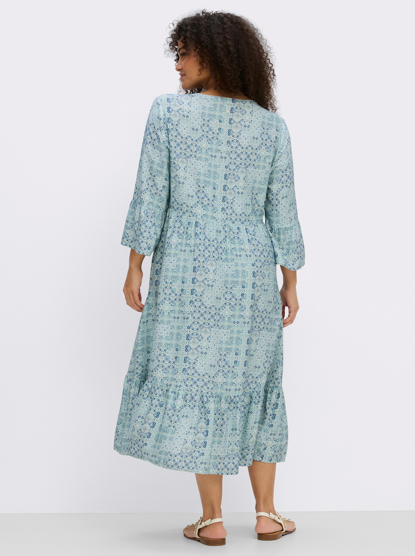 sheego A-Linien-Kleid mit Stufenvolants - ecru-topas-bedruckt