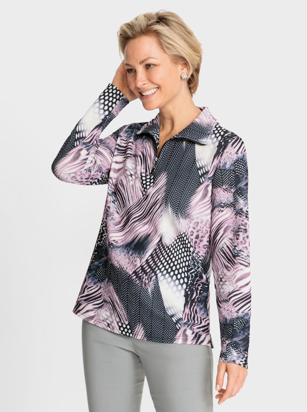 Poloshirt - roze/zwart geprint
