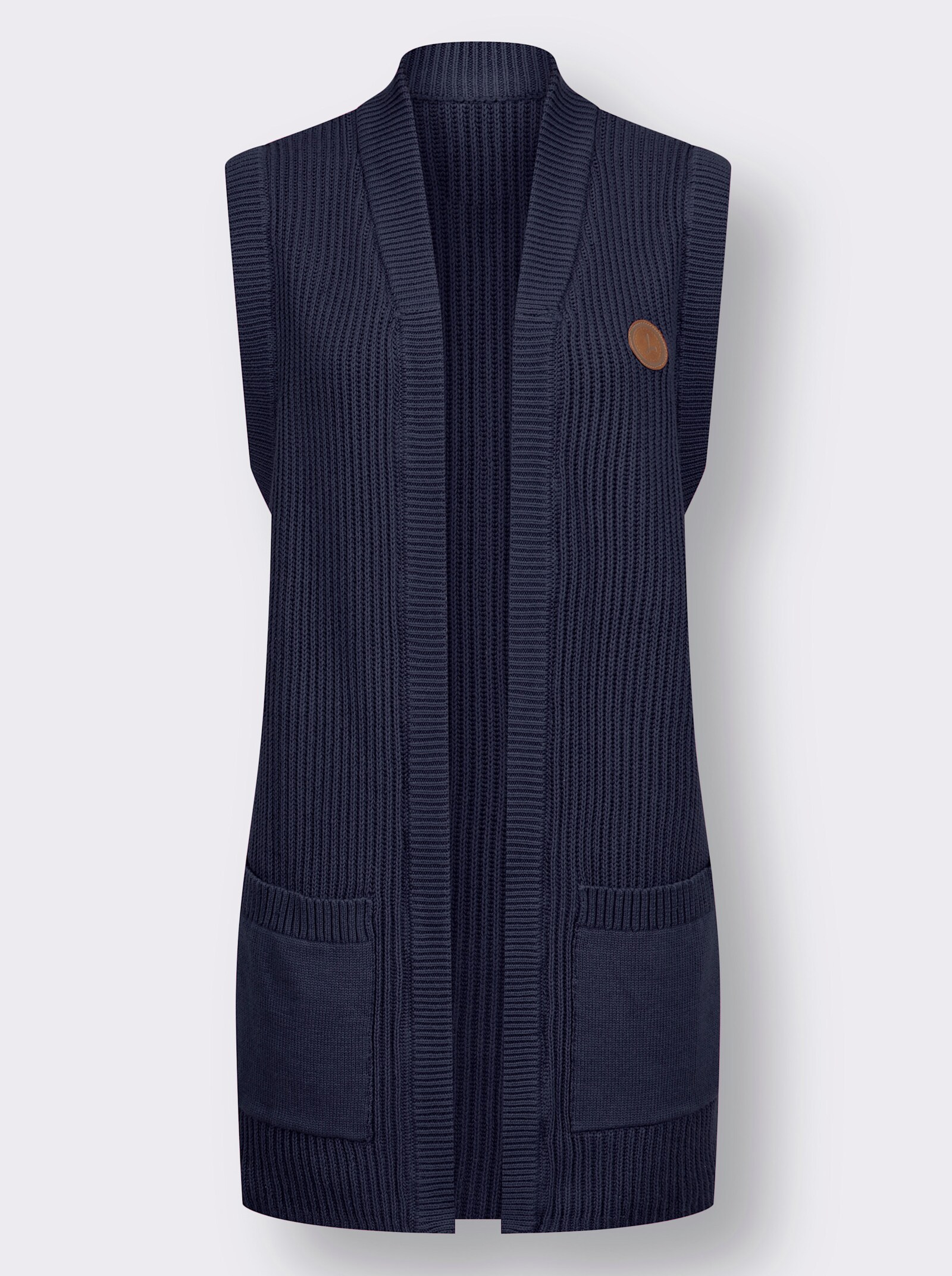 Strickweste in Longform, gerippt - marine