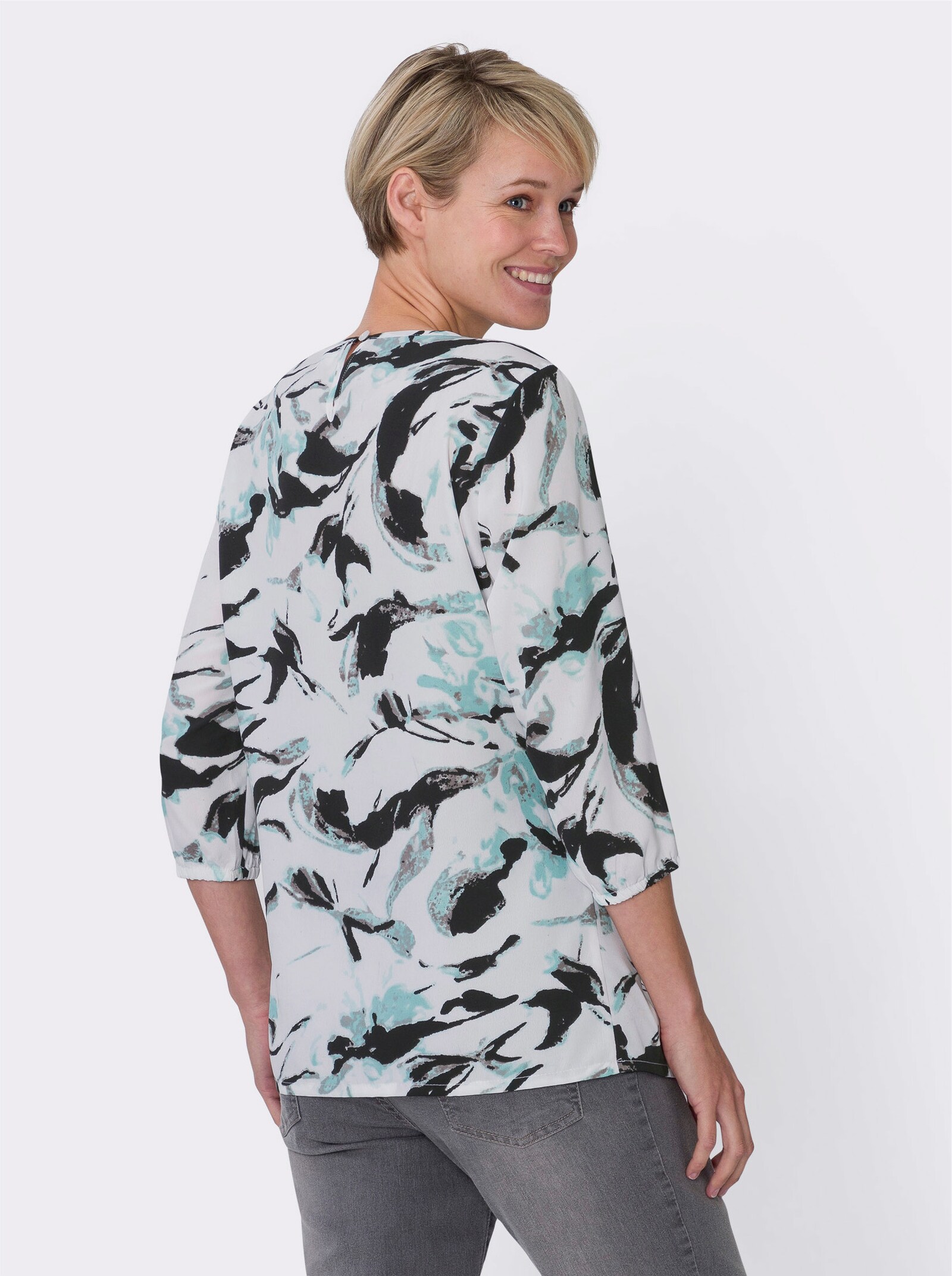 Comfortblouse met print - wit/mint bedrukt