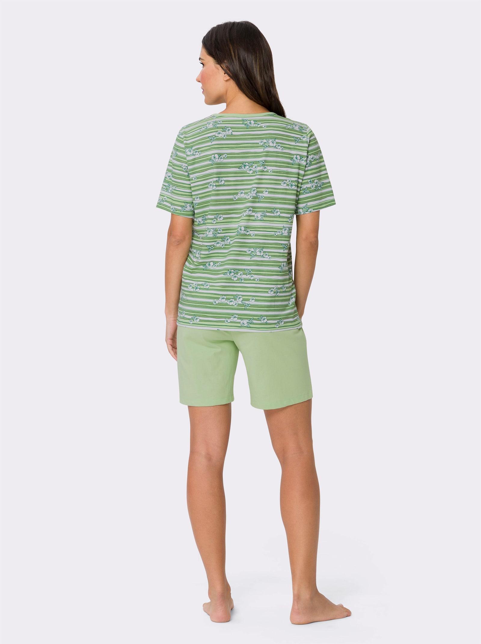 Shorty aus reiner Baumwolle, bedruckt - reseda-bedruckt
