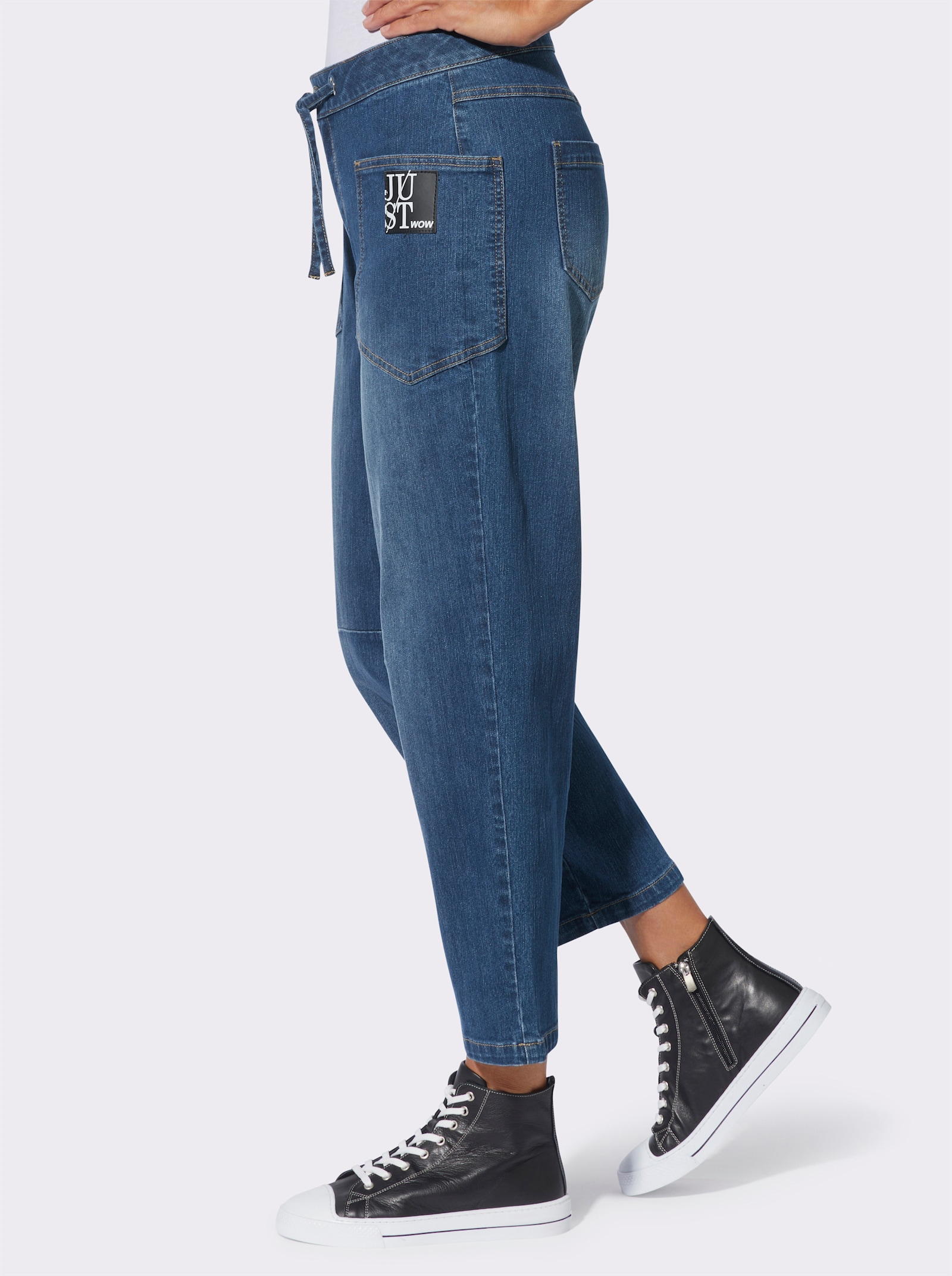 Jeans mit Formbund und Tunnelzug - blue-stone-washed