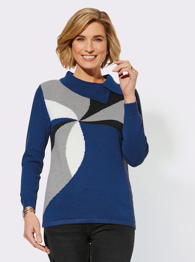 Pullover - royalblau-steingrau-gemustert