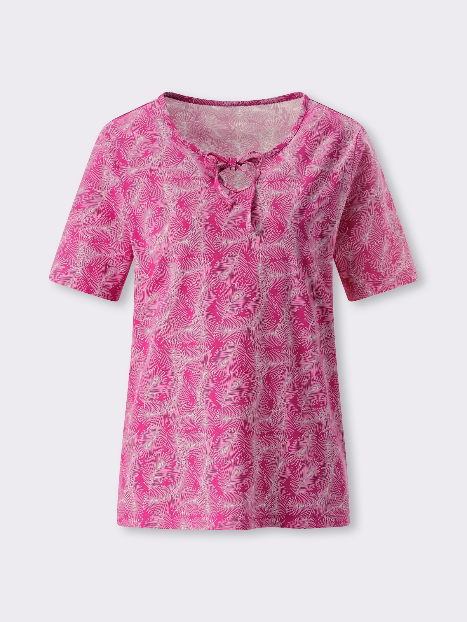 Kurzarmshirt mit Bindeband - fuchsia-ecru-bedruckt