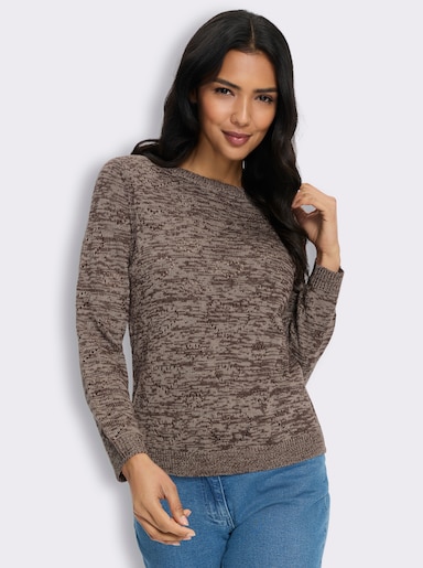 Ajourpullover mit Herzchen - schoko-sesam-meliert