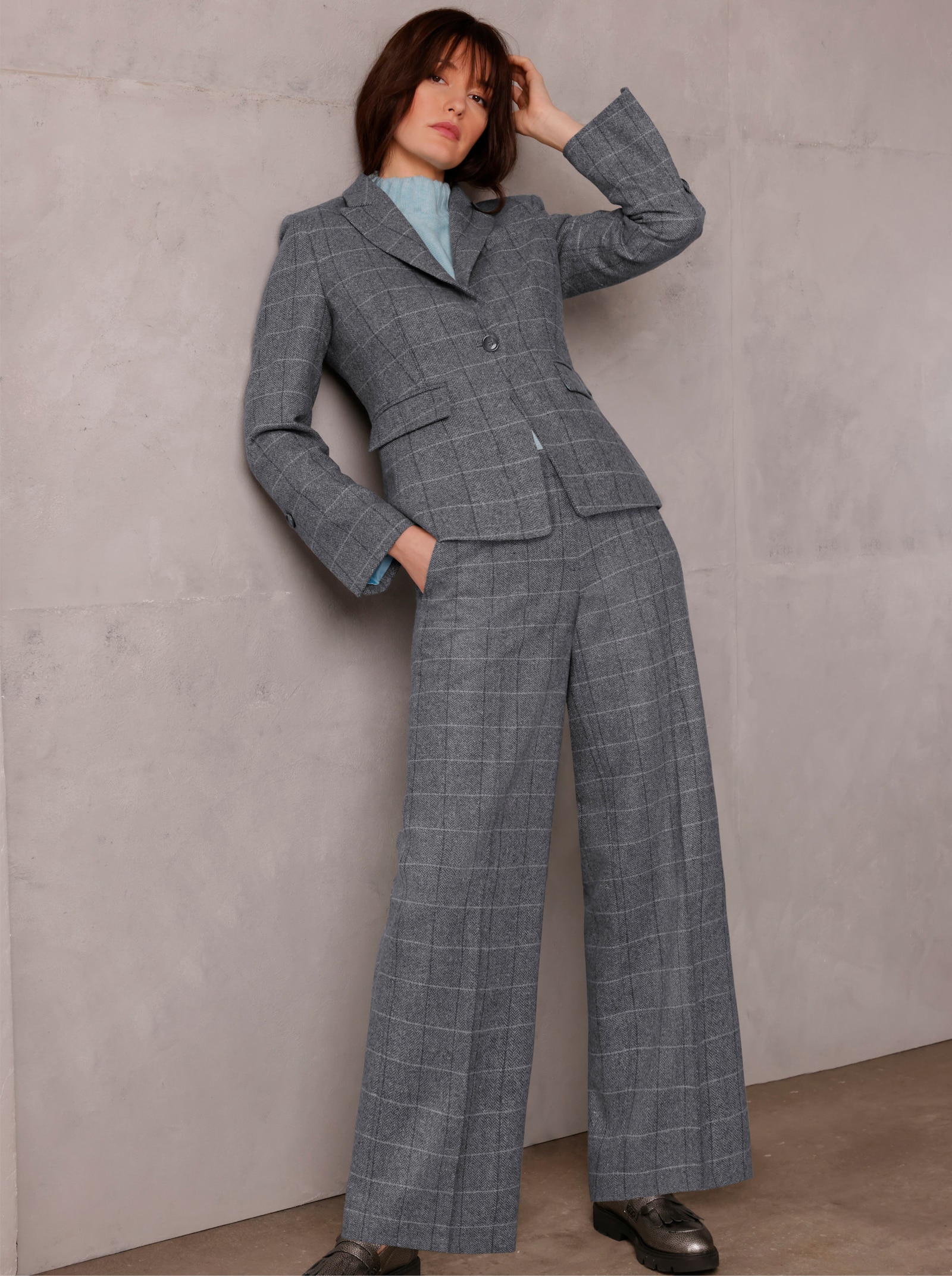 CREATION L PREMIUM Blazer mit Glitzer-Karo - graphit-kariert