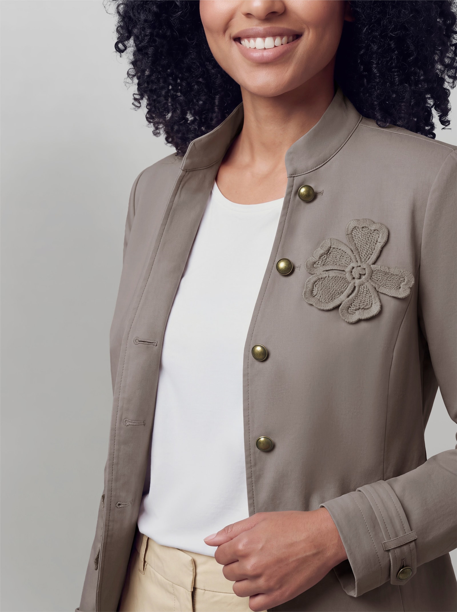 heine Blazer mit Blüten-Applikation - taupe