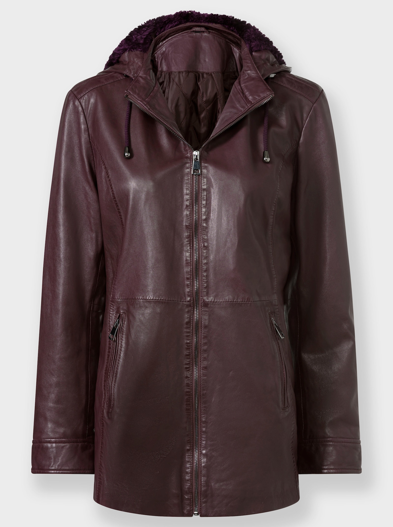 Lederjacke mit abnehmbarer Kapuze - burgund
