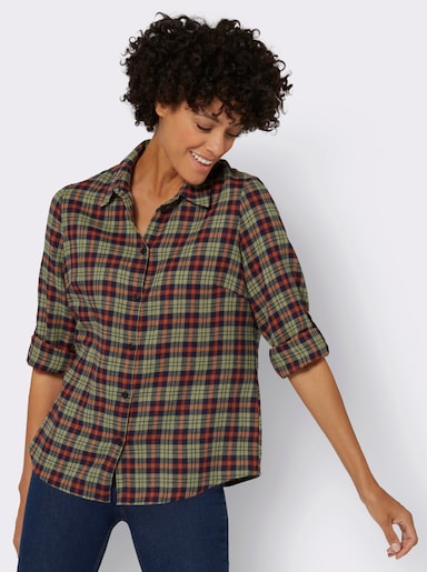 Flanellbluse mit Karo-Muster - oliv-rostrot-kariert