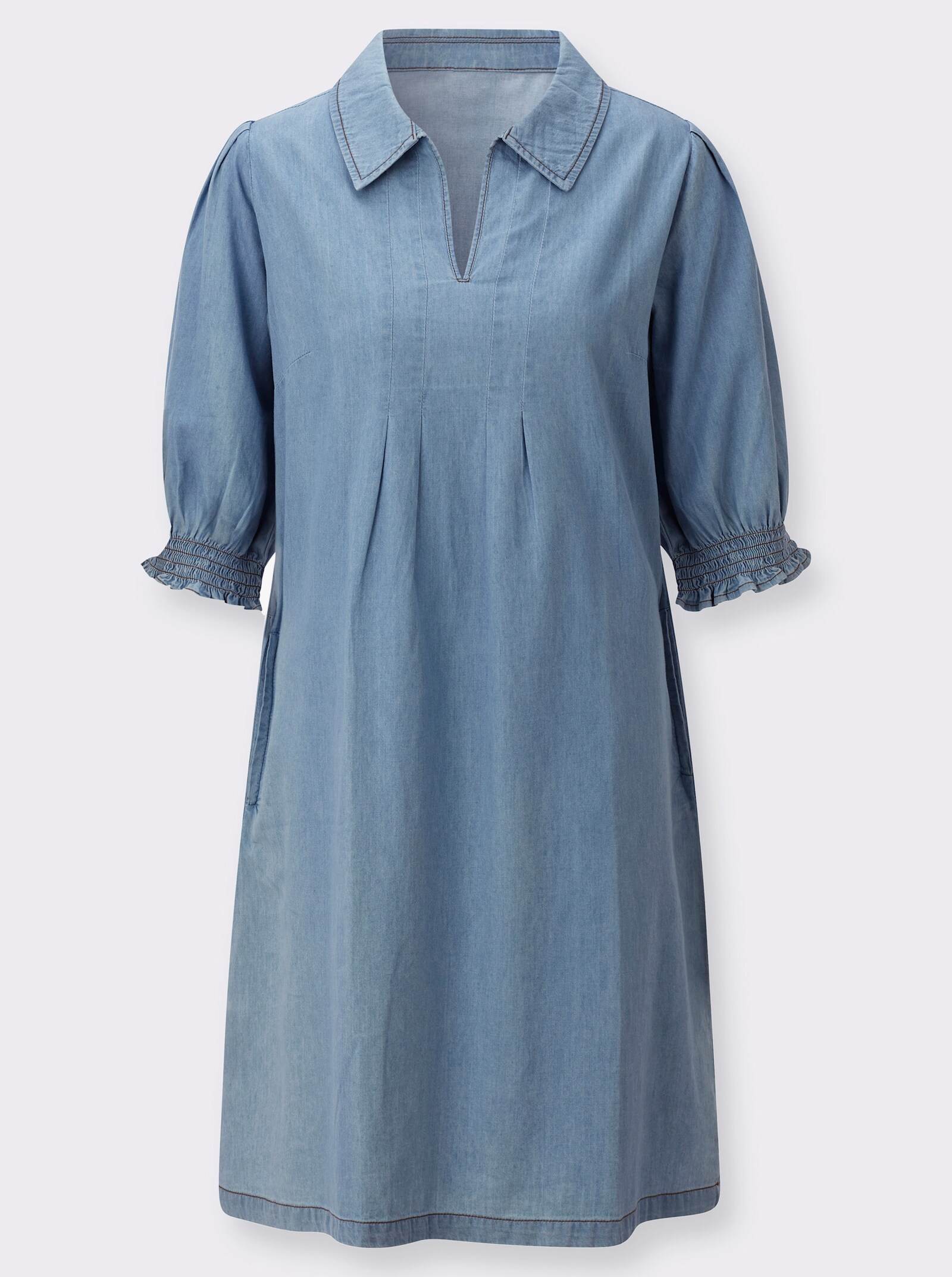 Jeanskleid mit Schmeichel-Falten - blue-bleached