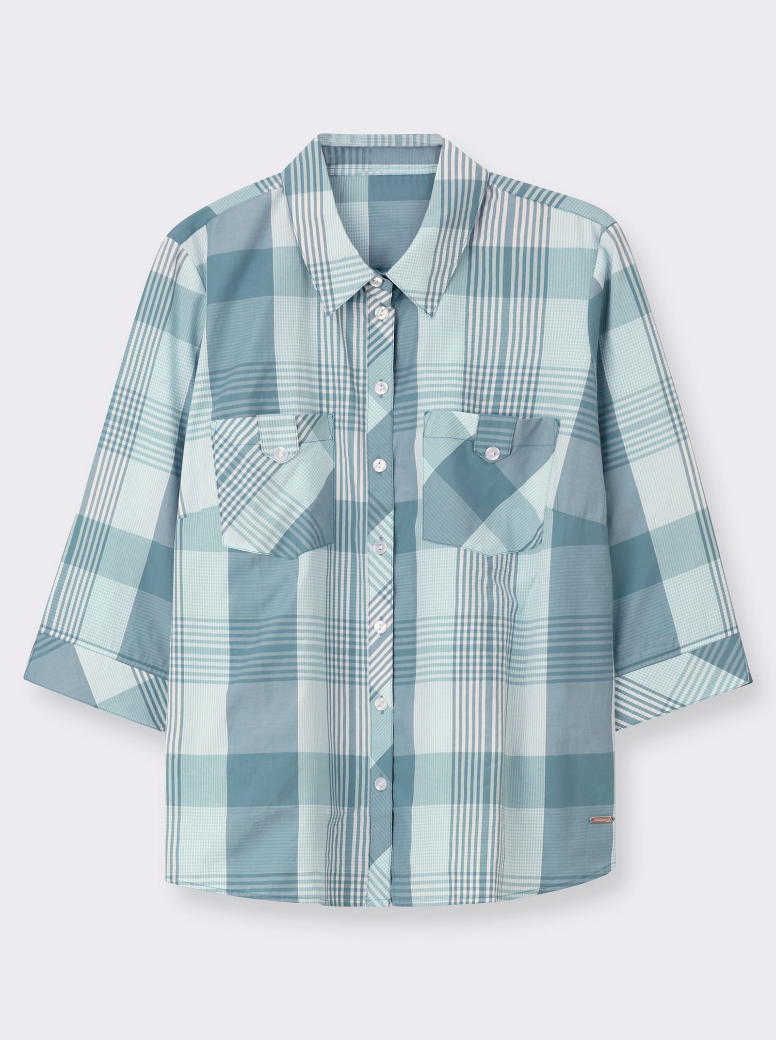 Karobluse mit aufgesetzten Brusttaschen - ozean-weiß-kariert