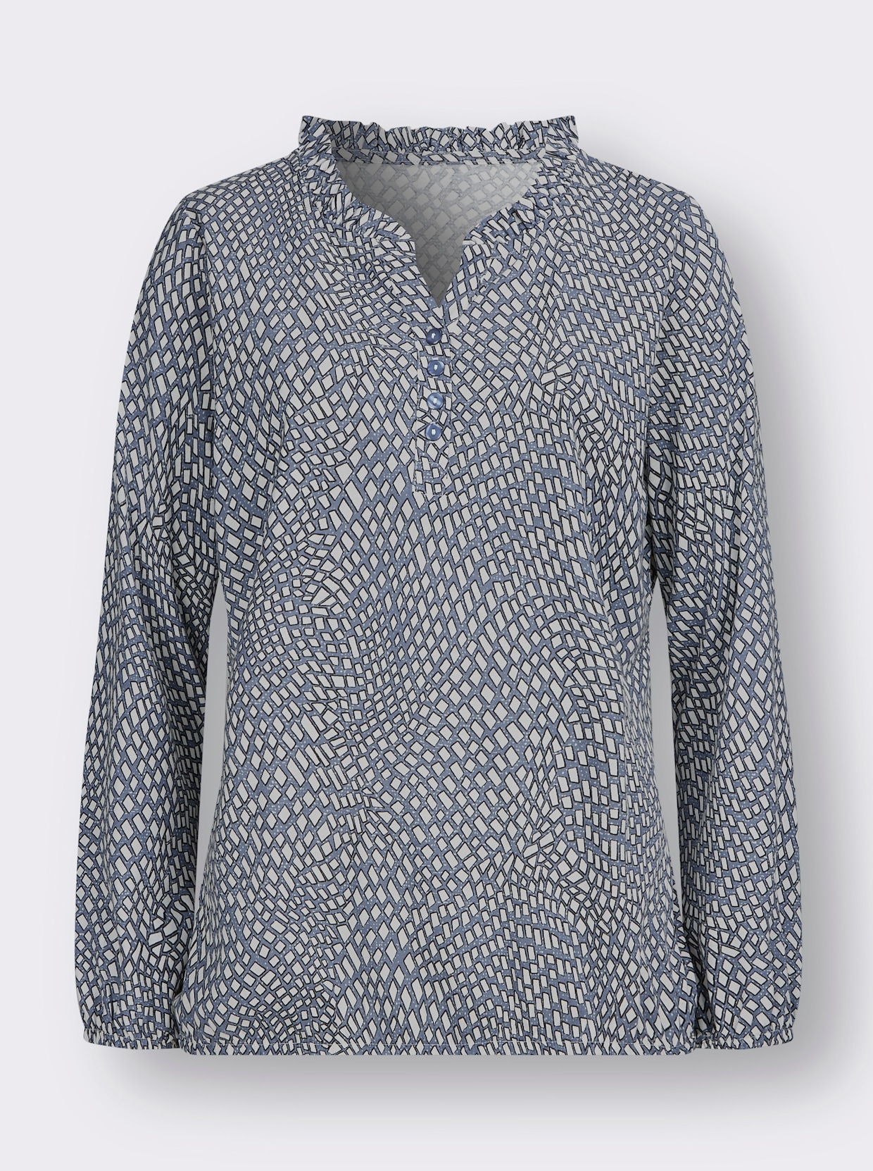T-shirt à manches longues - bleu fumée-écru imprimé