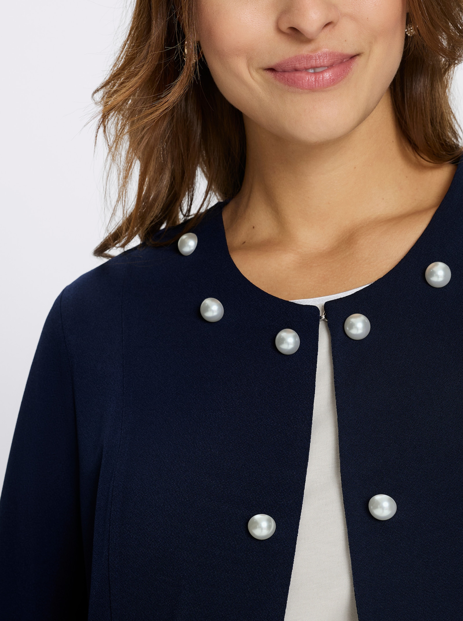 Jerseyblazer mit Zierperlen - marine