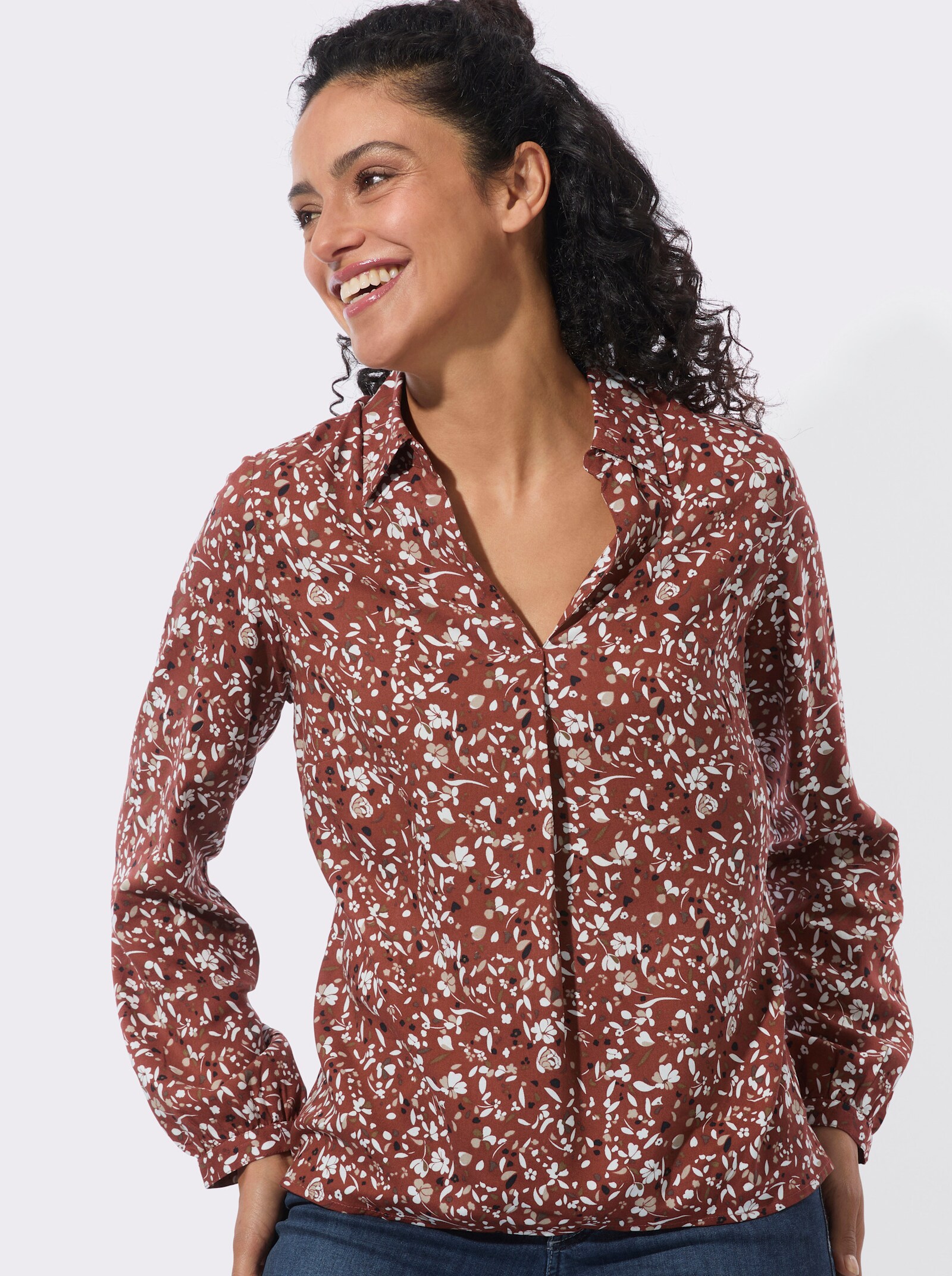  Druckbluse mit Falte hinten - rotbraun-schwarz-bedruckt