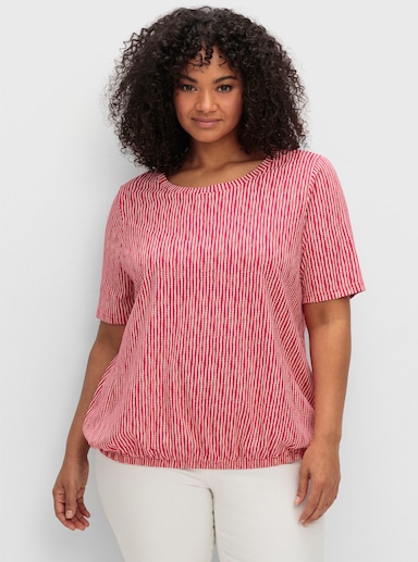 sheego Kurzarmshirt mit Minimal-Alloverdruck und Gummizugbund - magenta-gemustert