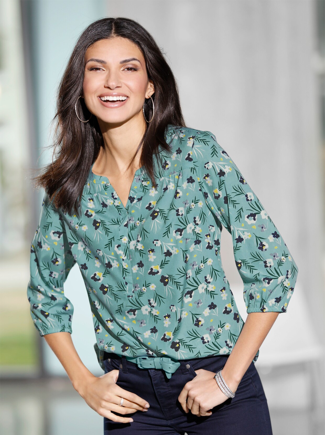 Blouse met print - salie/marine bedrukt