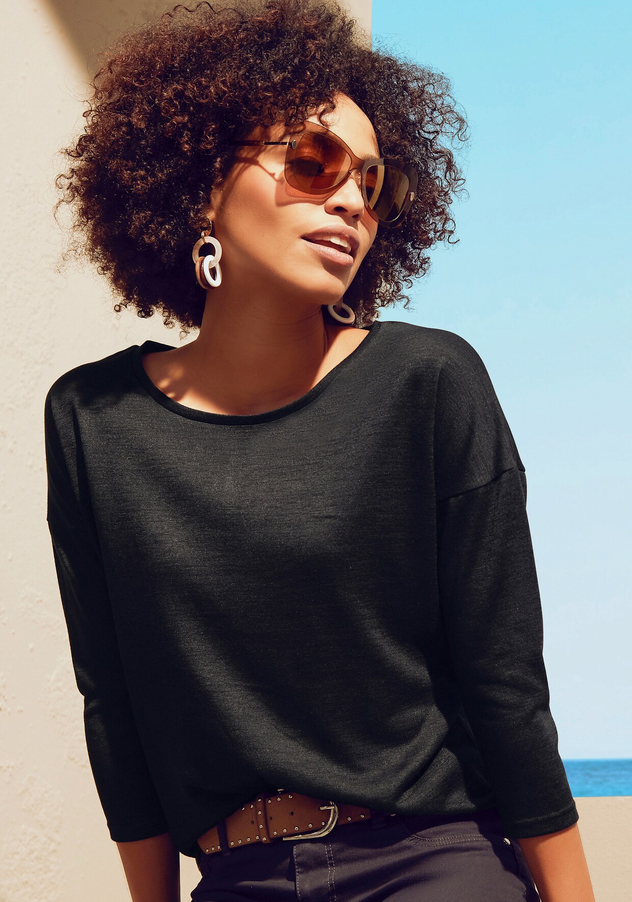 LASCANA 3/4-Arm-Shirt - schwarz