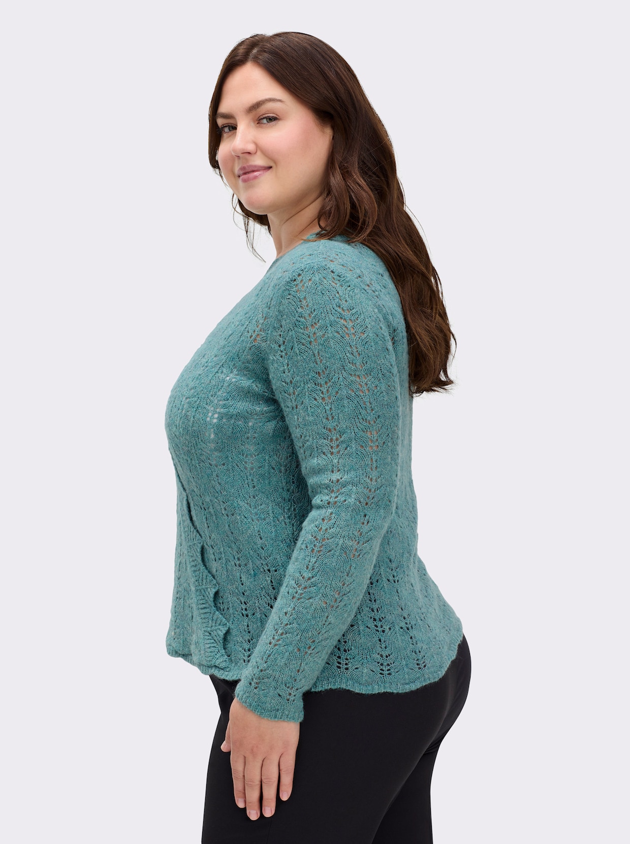 Ajourpullover in Wickel-Optik - jade-meliert