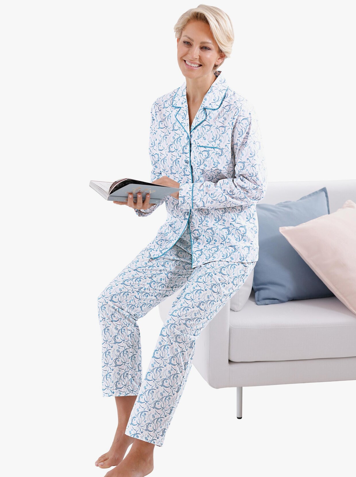 wäschepur Pyjama - hellblau-bedruckt