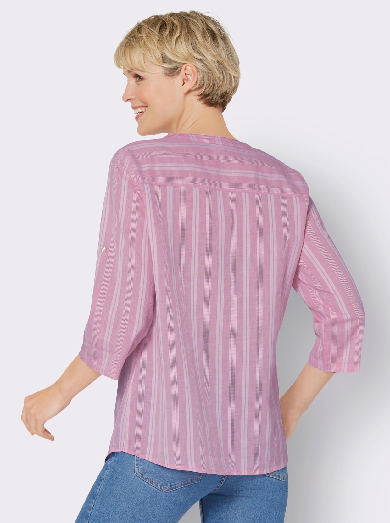 Comfortabele blouse - fuchsia/ecru gestreept